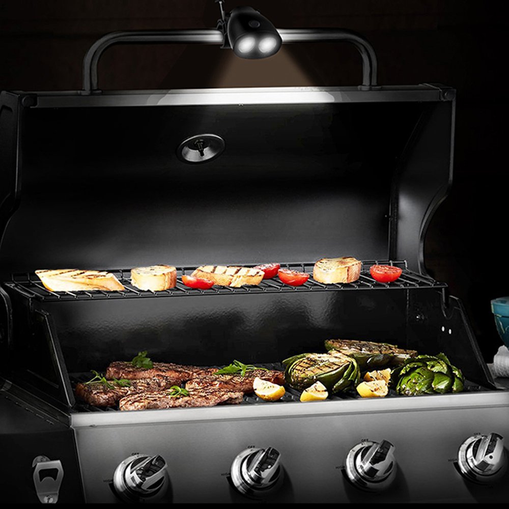 Tomods Barbecue LED Grill Light with 10pcs Bright LED and Adjustable Handle Mount-IP65 Waterproof Weather Resistant, Fireproof ABS Housing and Mental Clamp, Battery included