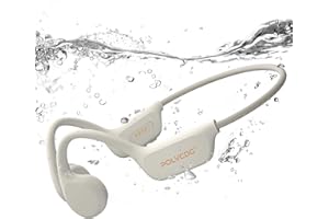 POLVCDG Swimming Headphones,IPX8 Waterproof Bone Conduction Headphones,32GB Memory Open Ear Headphones with Mic,Wireless Bluetooth Earphones Underwater Sport Earbuds for Workout Running Cycling Gift