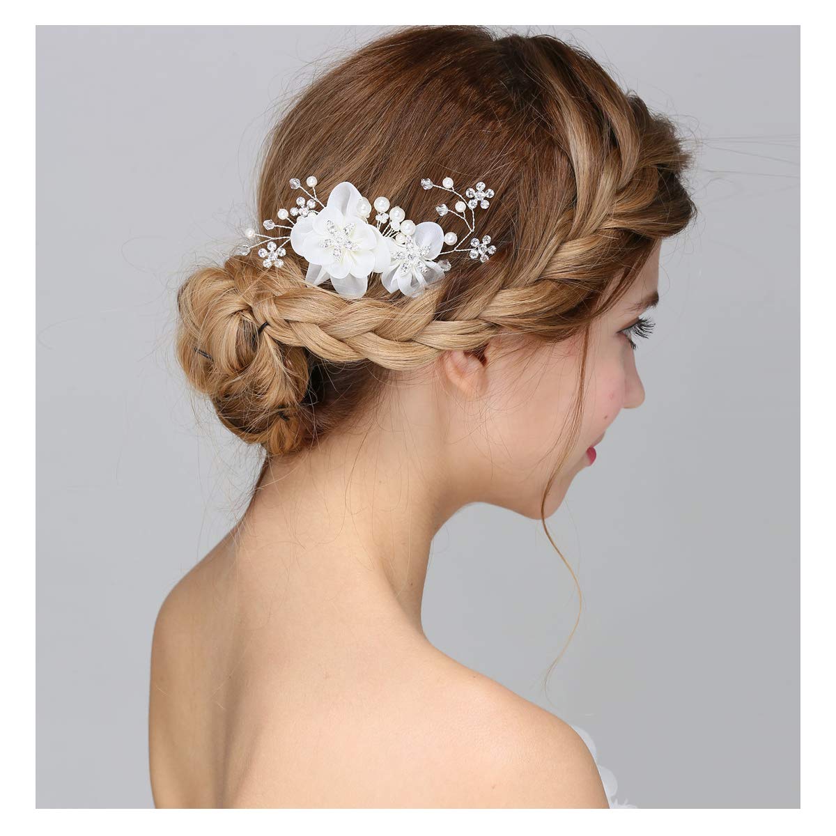 HONEY BEAR Bridal Jewellery Floral Hair Combs for Womens Wedding Accessories,Simulated Pearl and Rhinestones (Flower B)