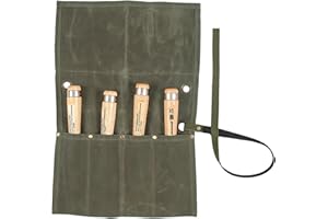 AJFHKJ Chisel Roll,Waxed Canvas Tools Wrench Roll Up Pouch with 4 Pockets for Knife Hammers,Gouges, Carving Knife,Fishing Jigs,Best Gift for Electrician,Carpenter or Mechanic,Chisel Carrying Case Organizer