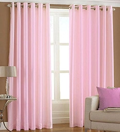 Buy Home Furnishings Faux Silk Curtains Baby Pink Set Of 2