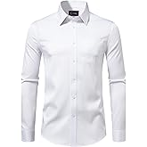 ONKEEP Mens Dress Shirts Stretch Long Sleeve Solid Button Down Shirts Casual Business Regular Fit Shirts with Pocket