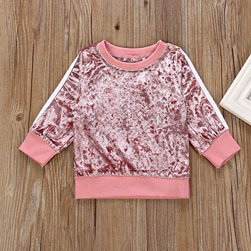1-6Y Girls Velvet Sweatshirt Tops + Pants Fashion Sports Tracksuit Clothes Set (2-3T, Pink) - Thumbnail 6