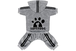 LONTEPET Dog Hoodie 4 Legs Jumpsuit for Small Dogs Puppy Clothes Dog Pullover Sweatshirt Cotton Doggie Winter Coat Cat Apparel (Medium, Grey)