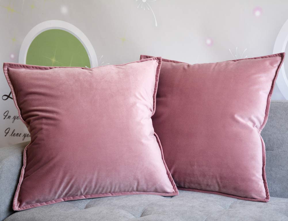 Lutanky Velvet Cushion Covers (Pack of 2) Decorative Square Throw Pillow Case Soft Flanges Cushion Cover for Sofa Bedroom Photography Prop Pink 45cm x 45cm