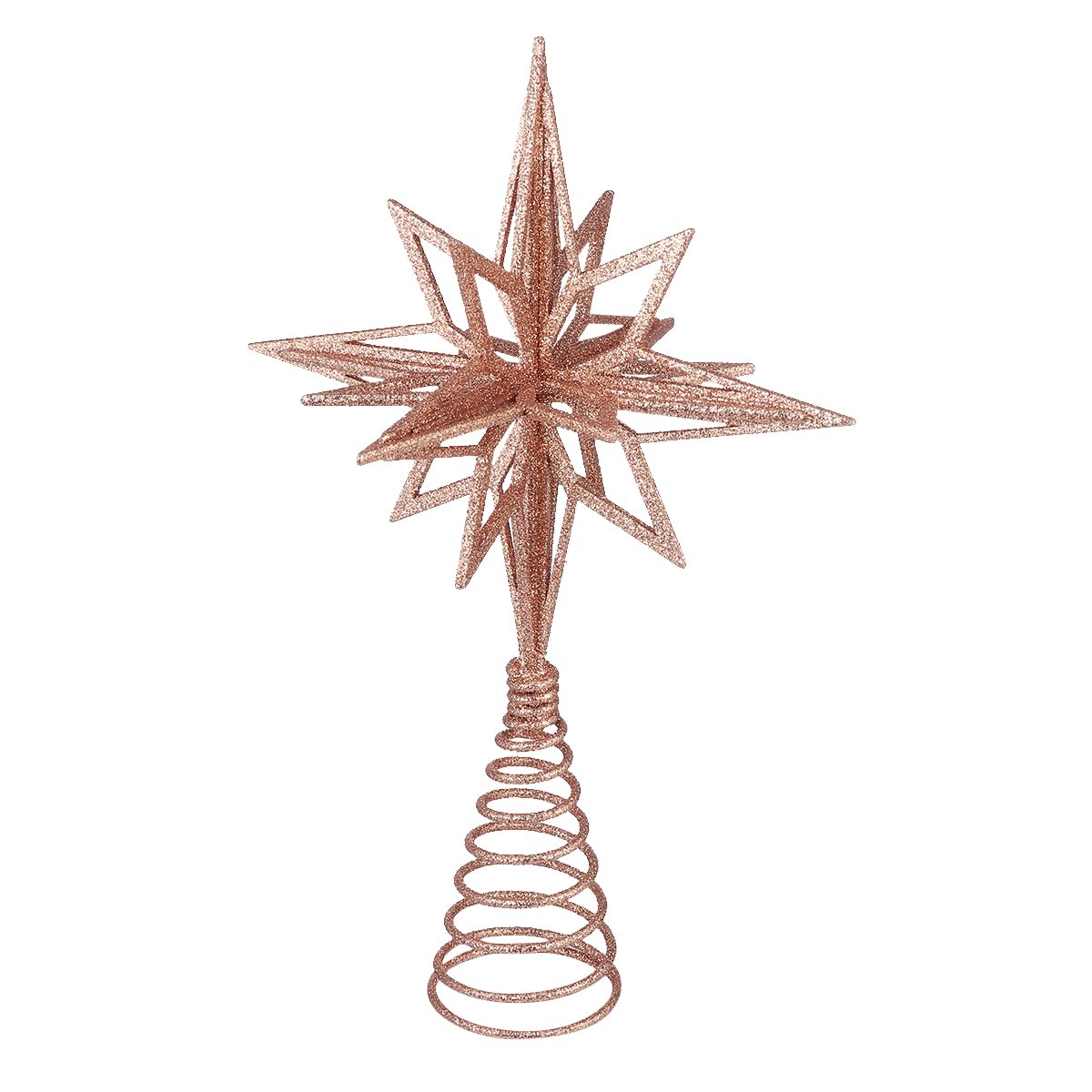 11 Inch Rose Gold Christmas Tree Topper Star, Glittered Metal Treetop Ornament for Holiday Tree Decoration, Ideal for Christmas Tree Ornament