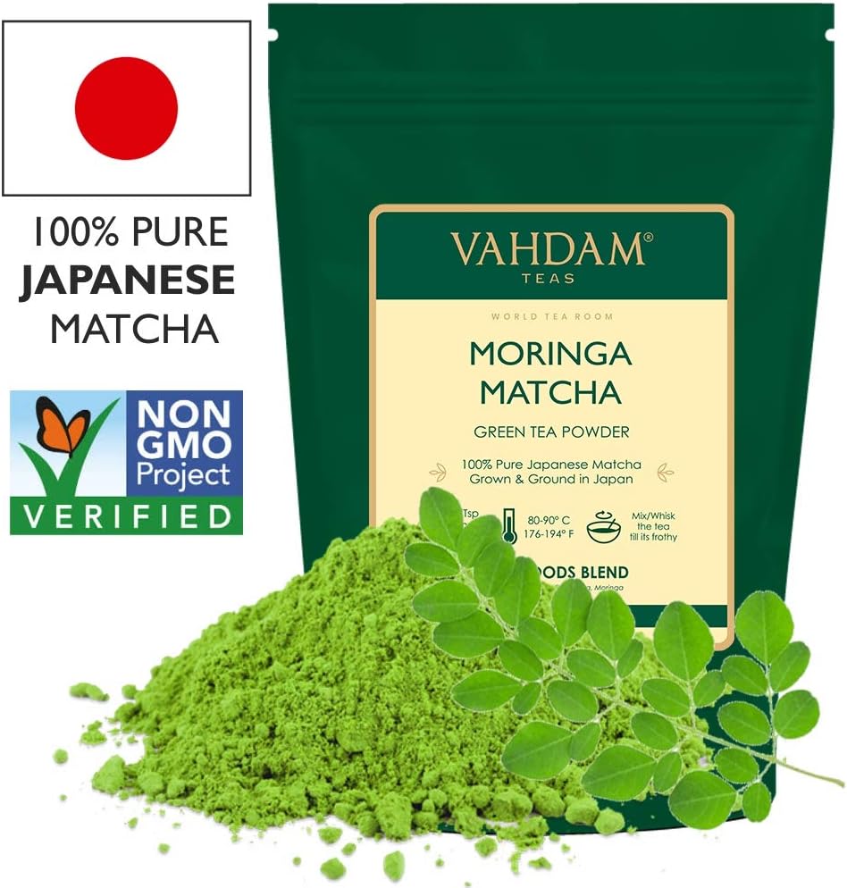 VAHDAM, té verde Matcha Moringa (50 porciones) 100 PURE Matcha Tea