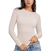 AIMILIA Women's Semi Sheer Long Sleeve Tops, Boat Neck Slim Fit Ruched Sexy Shirts, Going Out Basics Tight Tees Y2k Clothes
