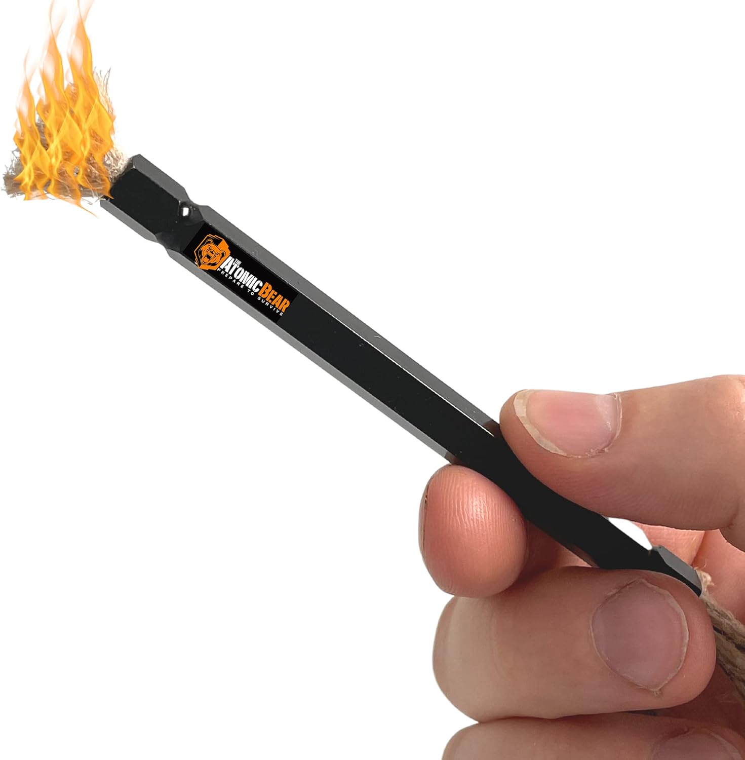 The Atomic Bear Firewand Starter Survival Tool - Hemp Wick - Start a Campfire - Hiking Gear Camping Gear Fire Starter Kit - Works with Flint or Survival Lighter - 36" Waxed Wick Tinder Included: Sports & Outdoors