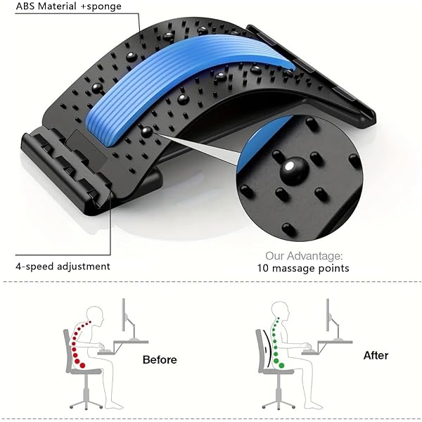 LUMBAR SUPPORT BOARD & BACK STRETCHER – 4-LEVEL ADJUSTABLE CRACKER FOR LOWER BACK PAIN RELIEF, HOME OFFICE USE (BLUE)