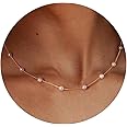 Meeran Pearl Necklace for Women, Dainty 14K Gold/Silver Plated Pearl Necklace Simple White Pearls Choker Necklace Cute Pearl Thin Chain Necklace Elegant Tiny Small Faux Pearl Necklaces Women Wedding Jewelry Gift