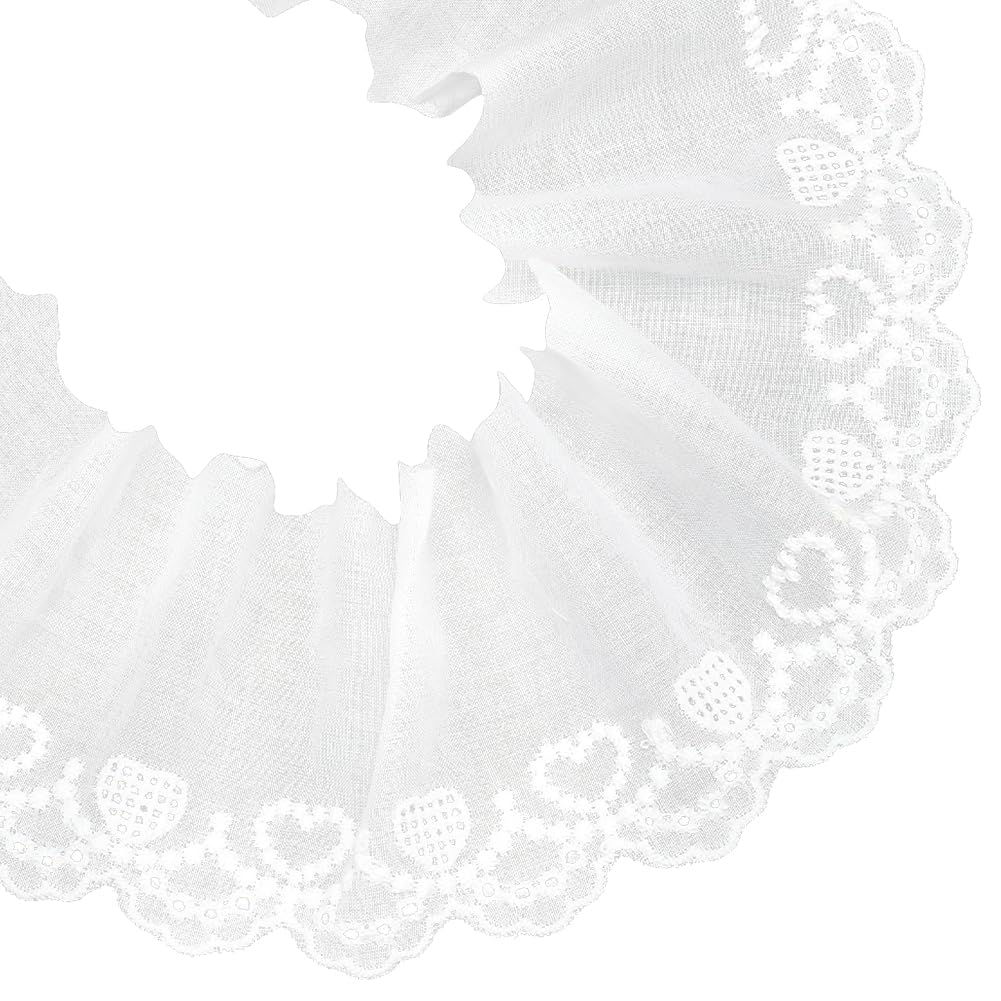 MAYJOYDIY 6.86m×7.5cm Hearts Embroidery White Cotton Eyelet Lace Trim Ribbon Floral Lace Fabric Trim for Sewing Crafts Dresses Skirt Clothes Bag Tablecloth Curtain Pillow Decoration