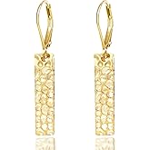 Sterling Silver Dangle Drop Earrings for Women, 14K Gold Plated French Leverback Earrings, Hypoallergenic Hammered Geometry Dangle Earring for Women Dainty Jewelry