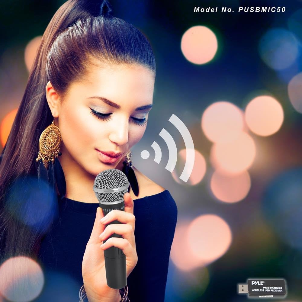 Updated Premium UHF Wireless Microphone - USB Microphone, UHF Microphone with USB Receiver for PC Computer and Laptop, Ideal for Podcasting, Voice-Over Projects, Karaoke & More - Pyle PUSBMIC50: Musical Instruments