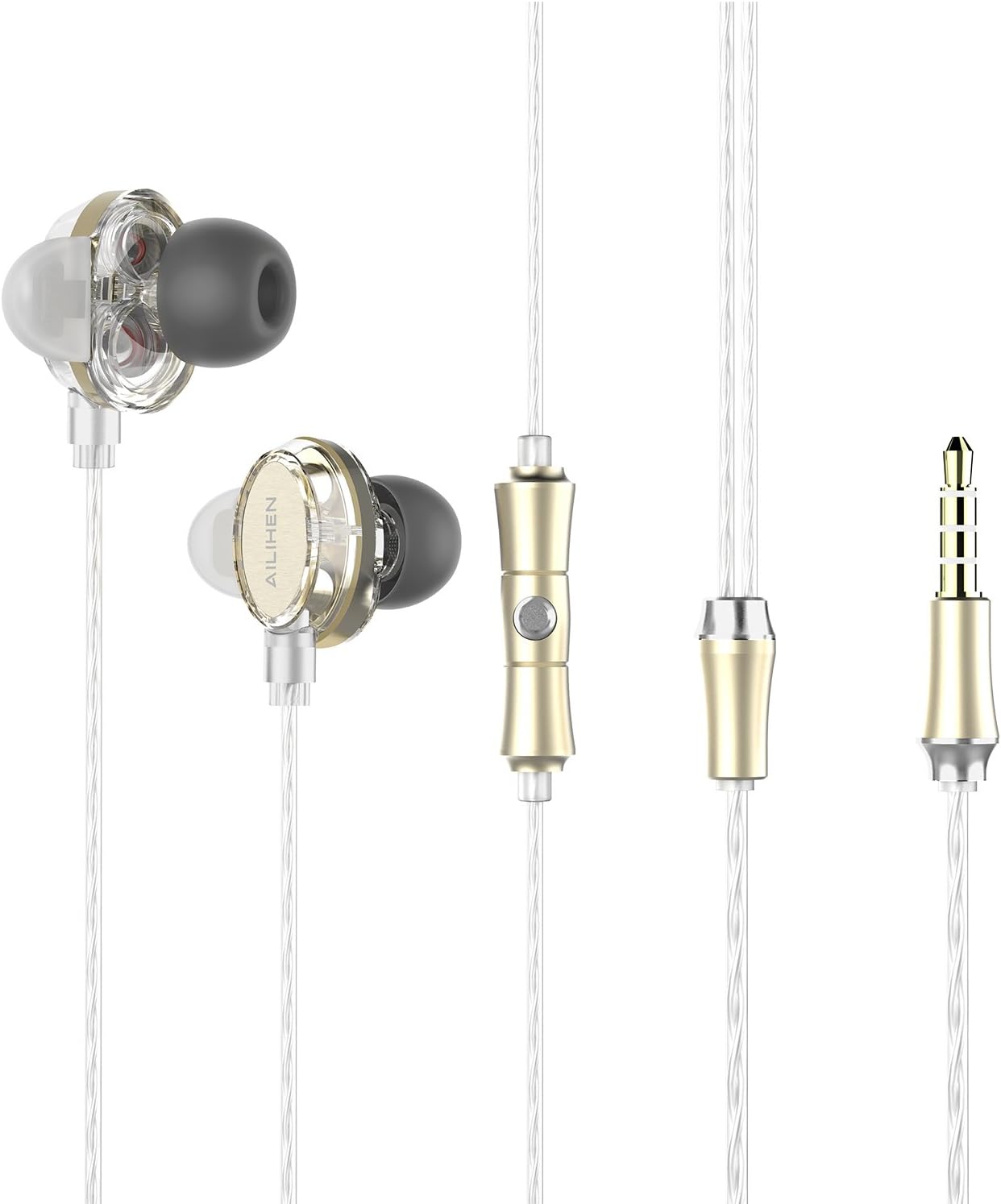 Ailihen X7 Earbuds with Microphone Dual Drivers Headphones in Ear Earphones Noise Isolating Headset for iPhone Android Tablet MP3 Computer- Gold