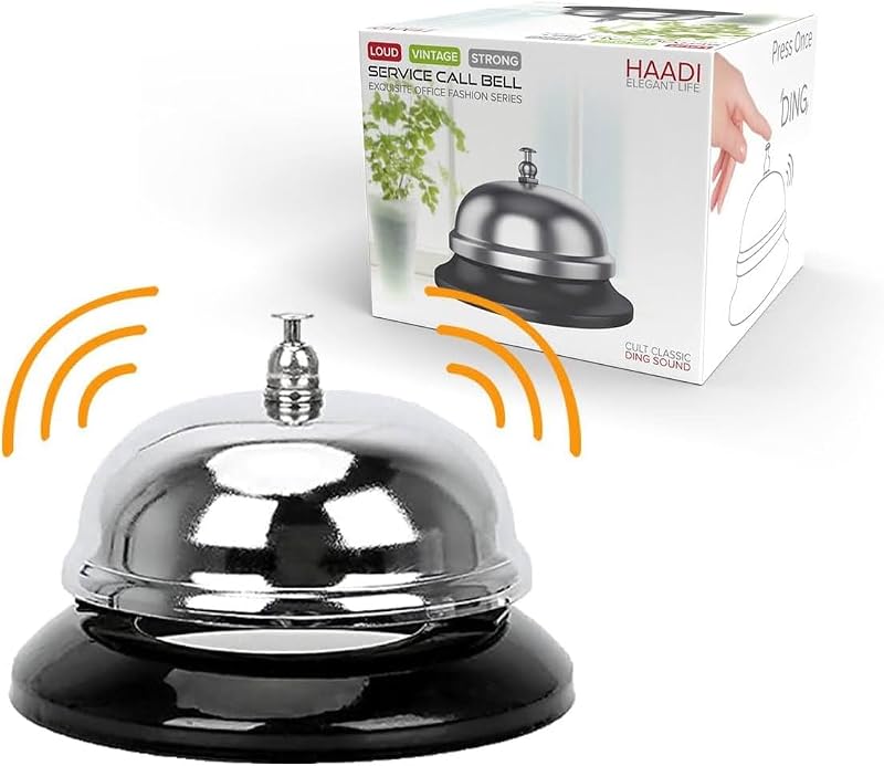 HAADI Reception Call Bell Stainless Steel Hand Held Desk Service Bell