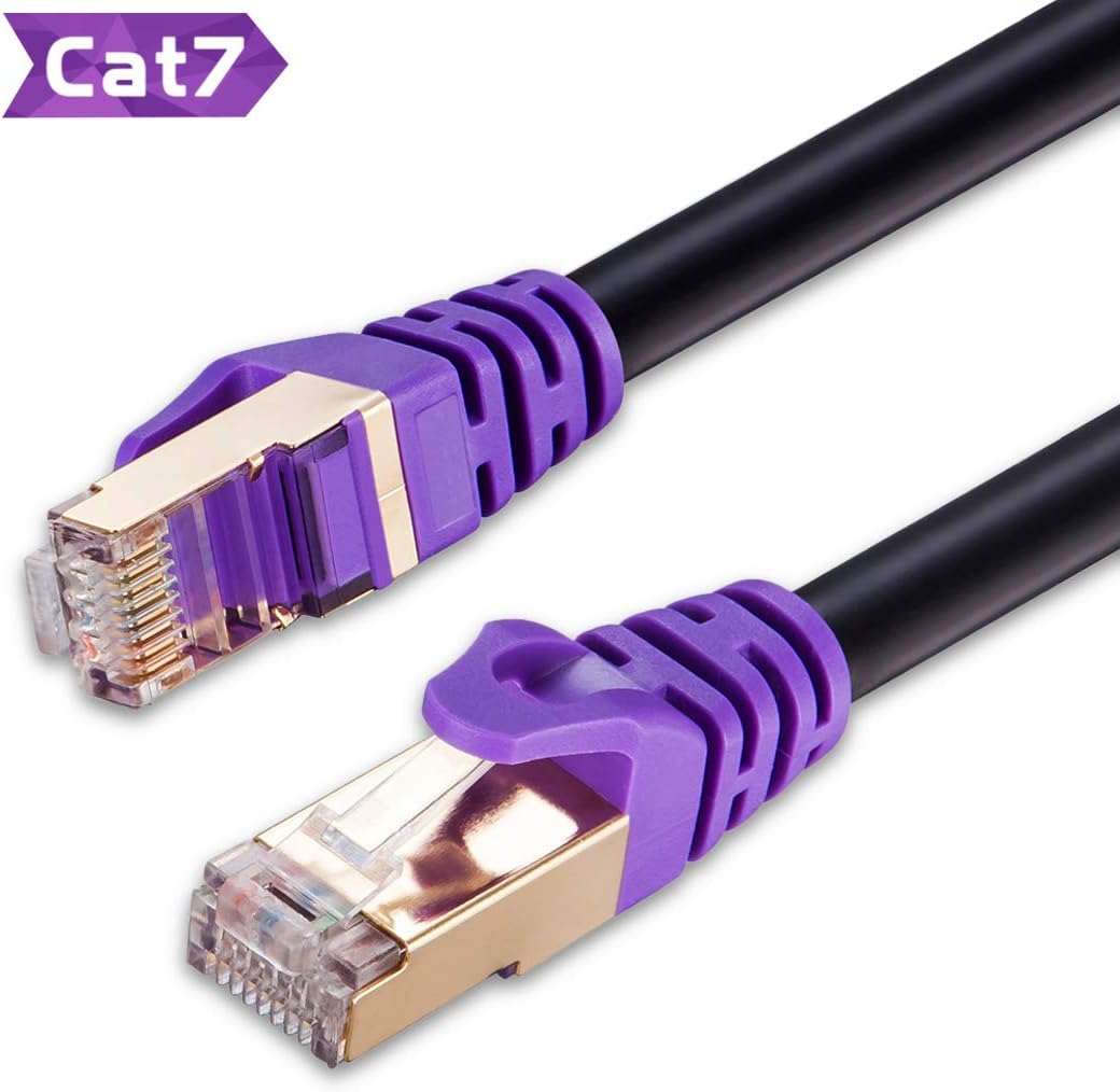 Cat 7 Ethernet Cable 1.5 ft, JewMod Outdoor Cat7 Ethernet Cable 26AWG Heavy-Duty Cat7 Waterproof Direct Burial Ethernet Cable 10Gbps 600MHz LAN Network RJ45 Cable, UV/Water Proof, Direct Burial