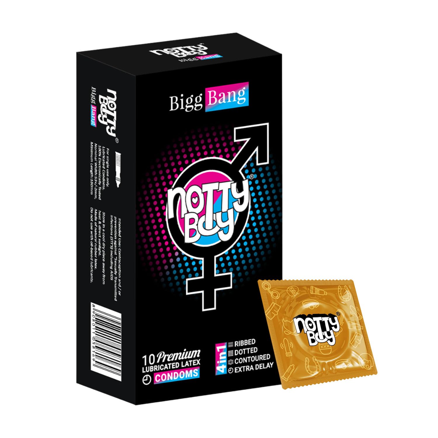 NottyBoy Long Last delay Condoms​ with Ribbed and Dotted Texture Pack of 10