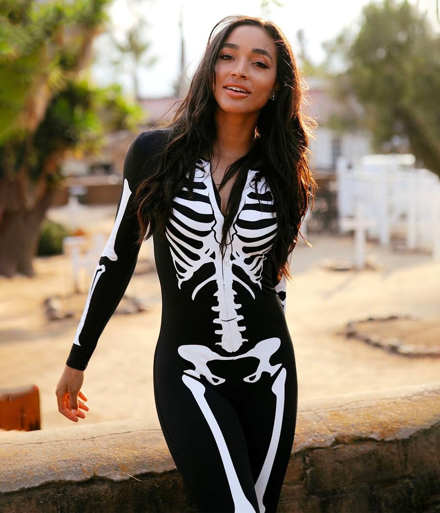 Tipsy Elves Form Fitting & Flattering Skeleton Bodysuit for Halloween - Women's Skeleton Costume
