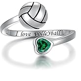 925 Sterling Silver Volleyball Ring Adjustable Birthstone I Love Volleyball Jewelry Gift for Women Player