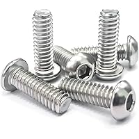 1/4-20 x 3/4" Button Head Socket Cap Bolts Screws, 304 Stainless Steel 18-8, Allen Hex Drive, Bright Finish, Fully Machine Th