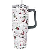 Christmas Gifts 40 oz Tumbler with Handle and Straw Lid,Cute Gifts for Women Winter Gnome Vacuum Insulated Leak Proof Tumbler,Holiday Accessories Stainless Steel Coffee Cup Mug (Red/Green)