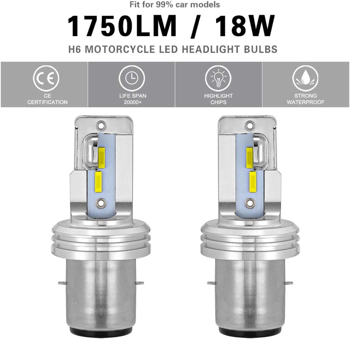 NATGIC BA20D H6 Motorcycle LED Headlight Bulbs Hi/Lo Beam Super Bright Upgraded CSP Chips 1:1 All In One Conversion Kit 1750 LM 18W 6500K - Image 5