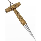 Haliaeetus Dibber Garden Tool, Stamped Stainless Steel Tip Seed Dibber | Smooth Splinter Free T Shape Wood Handle Dibbler with Comfortable Grip, 11'' Dibber for Planting Seed, Transplanting Seedling