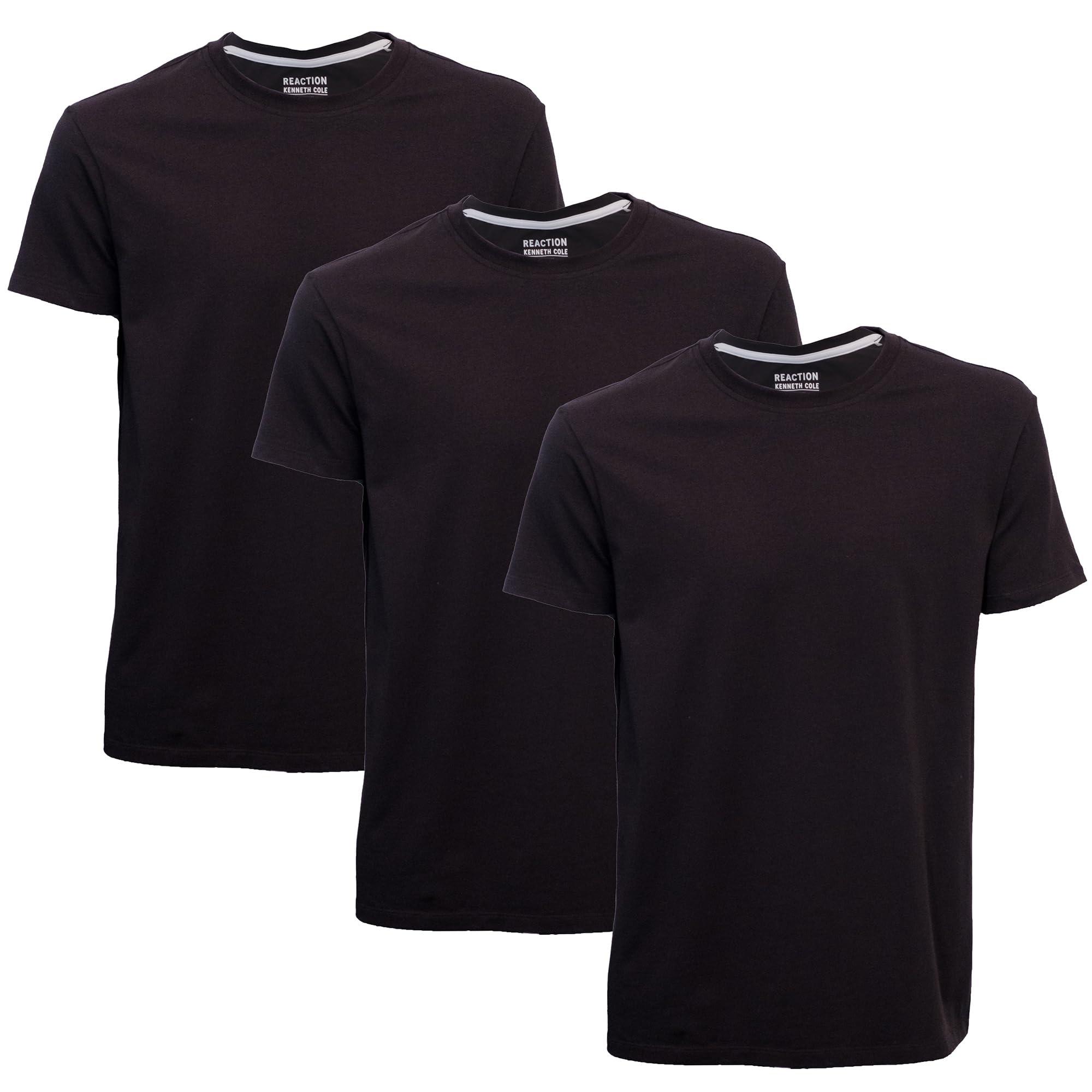 Kenneth Cole REACTION Mens T-Shirt Pack of 3 - UPF 50+ Cotton/Spandex Jersey Slim Fit Black T Shirts for Men (Black, Medium)