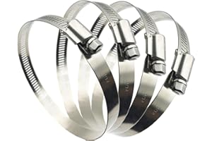 EesTeck 4Pcs 4.5" Adjustable 304 Stainless Steel Duct Clamps For 4" Hose Clamp Pipe Clamp Air Ducting Clamp worm drive hose clamps 银色