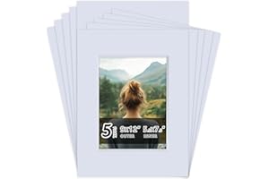 Falling in Art 5 Pack Acid Free 9x12'' White Picture Mats Board Show Kit for 6x8'' Photos, 4-Ply Beveled Pre-Cut Photo Mats with Backing Board for Frames, Artwork and Prints