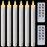Homemory Waxy Flameless Taper Candles with Remote Timer Dimmer, Battery Operated Candlesticks Flickering, LED Window Candles Realistic, 9.6 Inches for Christmas Wedding Indoor Decor, White, 6 Pcs