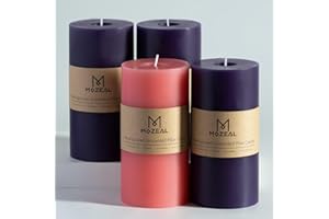 MOZEAL 3" x 6" Hand-Poured, Unscented Advent Pillar Candles. Each Candle Offers Approx 115 Hours of Clean, Long-Lasting Burn time.Dripless Advent Candles Set of 4 is Ideal for Advent Wreath