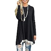 Andaa Women's Crew Neck Long Sleeve Lace Splicing Swing Shirt Dresses Long Tunic Blouses Shirts for Leggings