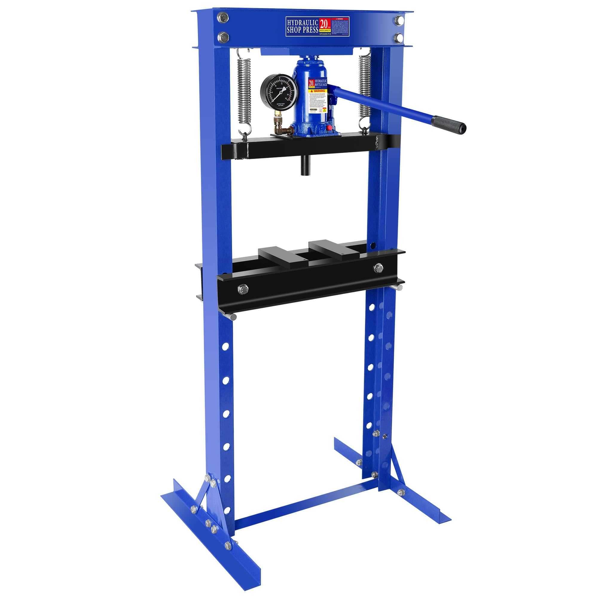 Photo 1 of 20 Ton Hydraulic Shop Press, H-Frame Garage Floor Adjustable Shop Press with Stamping Plates & Pressure Gauge to Bend, Straighten, Or Press Parts, Install Bearings and U-Joints