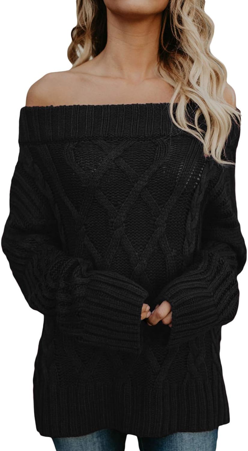 ITBCLOVE Women's Off Shoulder Knitted Sweaters Long Sleeve Oversized