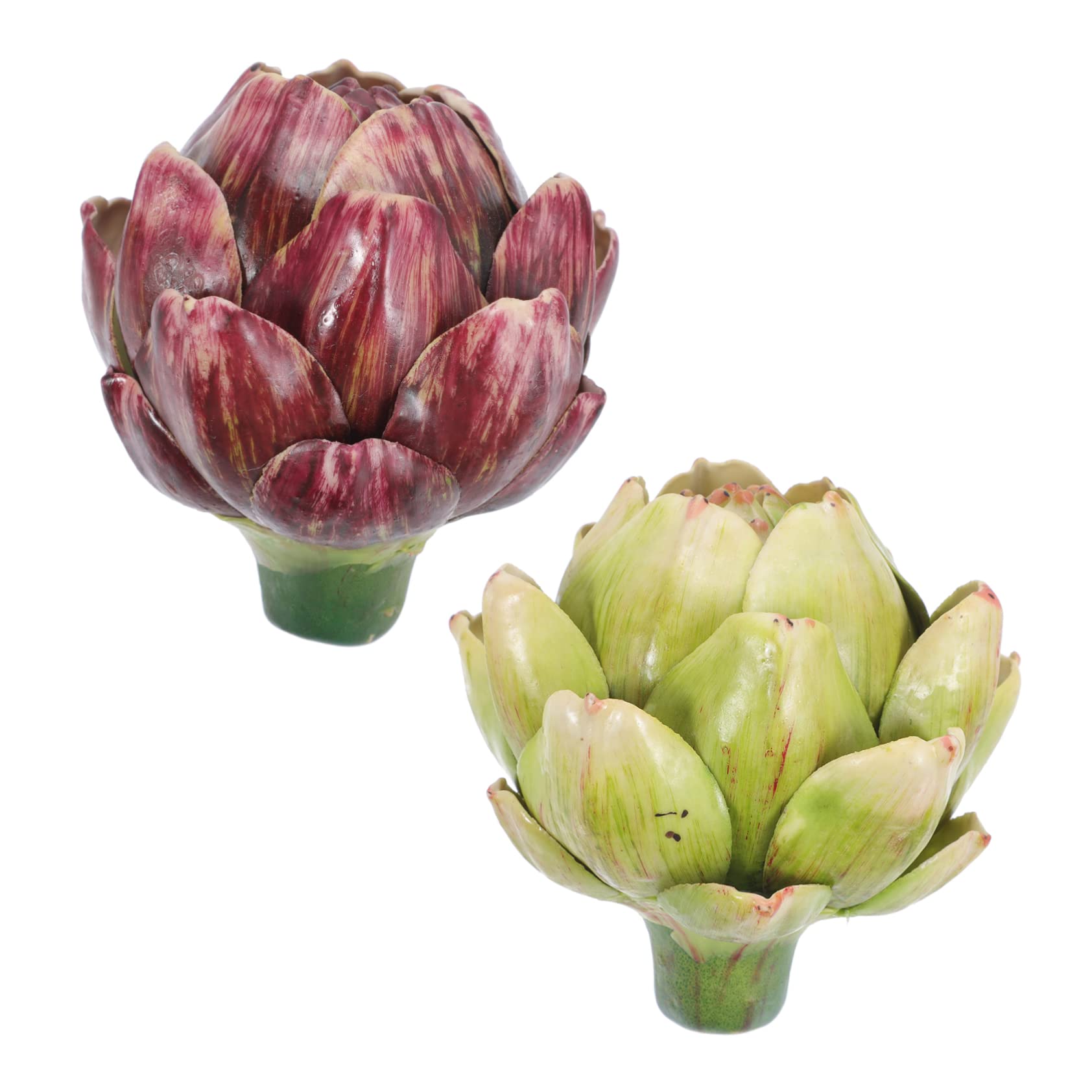 LIFKOME 2pcs Lifelike Faux Artichokes for Home Decoration Realistic Fake Vegetable Model for Kitchen Office and Outdoor Display Green Purple