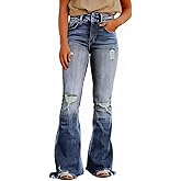 Flamingals Flare Bell Bottom Jeans for Women Raw Hem High Waist