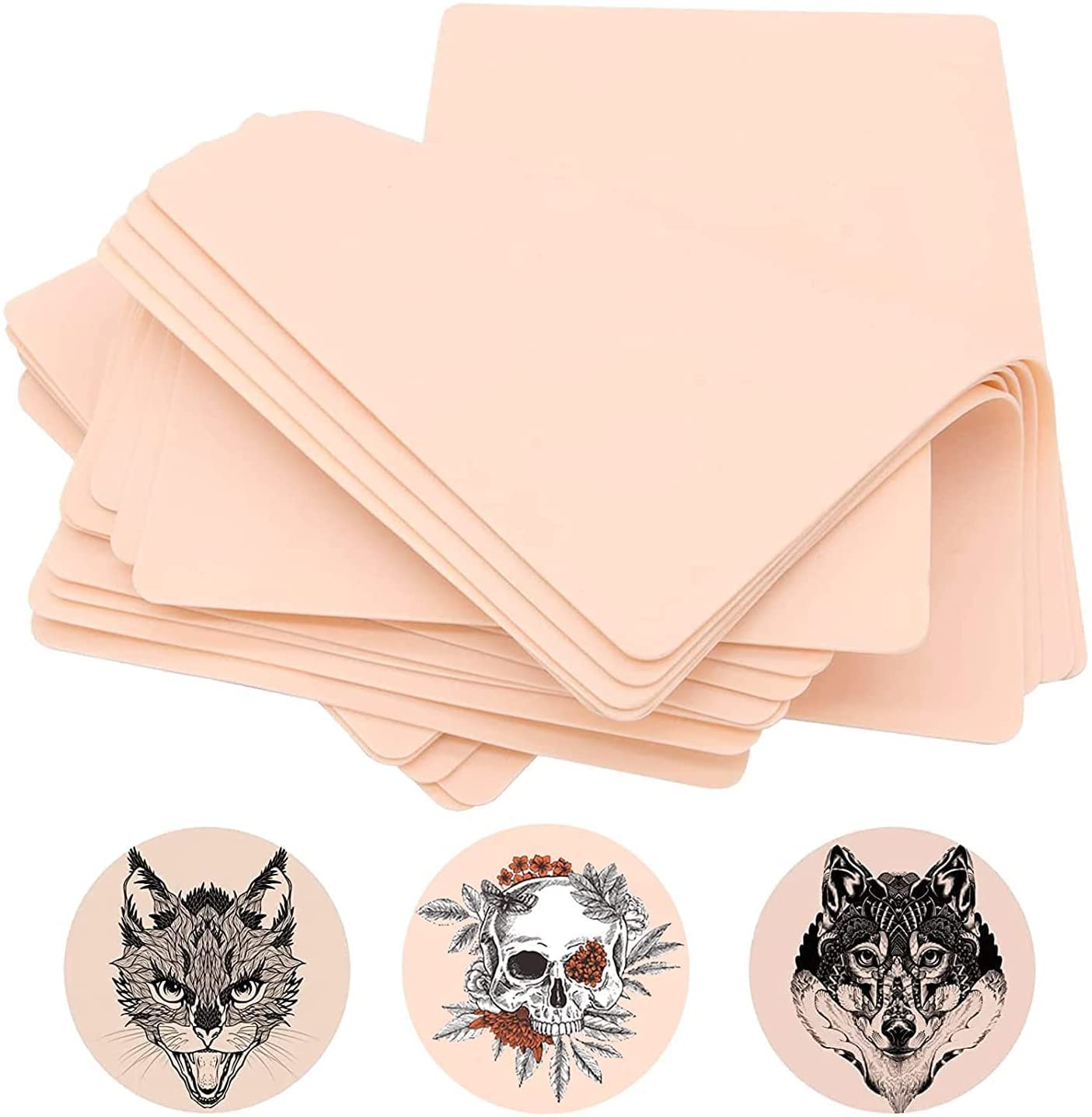 Unihuby Tattoo Practice Skin - 12Pcs 8x6" Double-Sided Silicone Soft Fake Skin for Eyebrow Tattoo Practice - Kit for Beginner & Experienced Artists