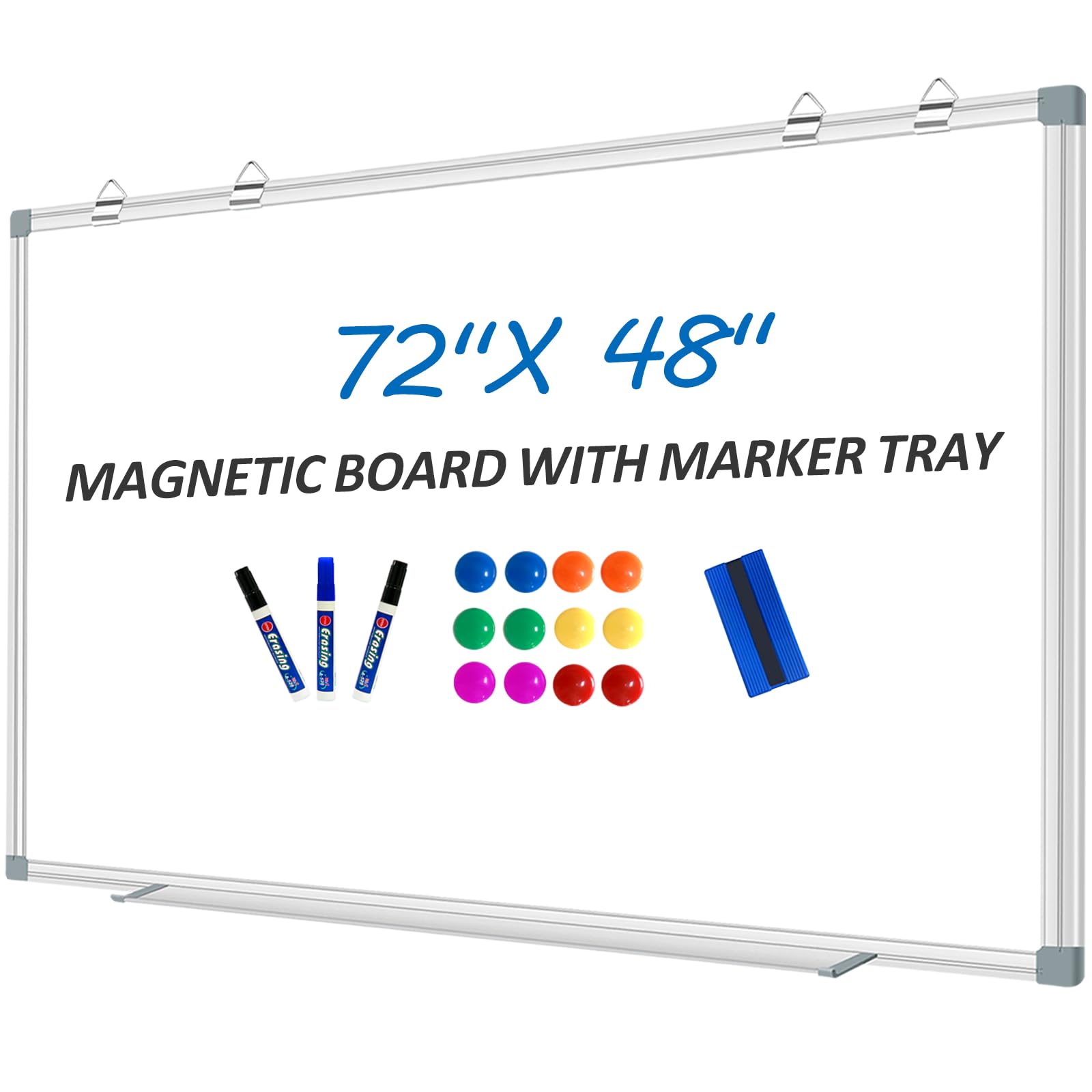 Photo 1 of Max-officoo White Board Dry Erase Whiteboard for Wall 72" x 48" Aluminum Presentation Magnetic Whiteboards with 4 Hooks, 12 Magnets, 3 Markers & 1 Eraser