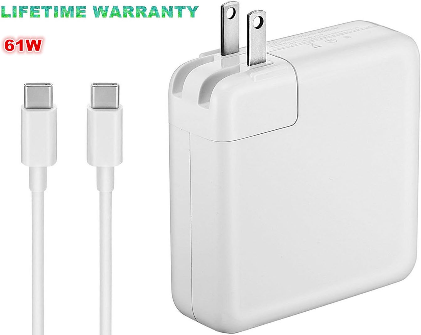 (Original Quality) 61W USB-C Power Adapter Replacement USB C AC Supply Charger Compatible with MacBook Pro Charger 13 Inch Laptop (USB-C Cable Included)