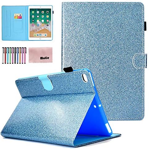 New iPad 9.7 2018 & 2017, iPad Air 1/2 Kids Case, Motie Glitter Folio Stand Smart Case Covers w/Auto Sleep/Wake for Apple iPad 2018 (6th Gen)/ iPad 2017 (5th Gen)/ iPad Air 2 & 1, Blue