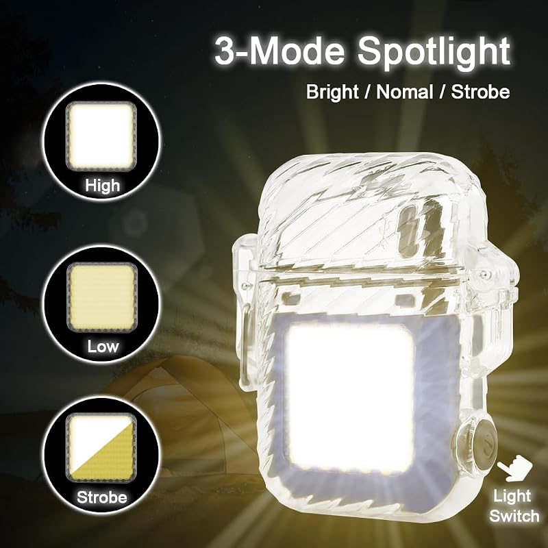Encendedor luminoso de 3 modos de linterna, resistente al viento, resistente al agua, mecheros eléctricos, recargable, de plasma de doble arco, con silbato de emergencia de supervivencia y