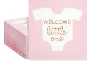 100-Pack “Welcome Little One” Baby Shower Napkins for Boys, Gold Foil Gender Reveal Decorations, Light Blue (5x5 in)