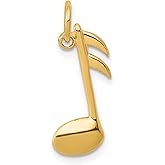 14k Yellow Gold Double Eighth Note Pendant for Women or Unisex, Musical Symbol Charm Necklace with Flat Back, Real Gold Music Jewelry for Artists, Musicians, and Everyday Creative Expression