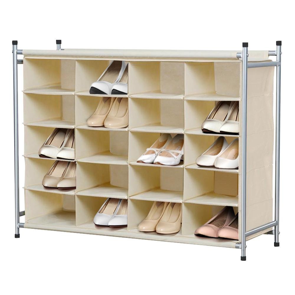 Yaheetech 5-Tier 20-Pair Shoe Rack,20-Compartment Nonwovens Cube Shoe Organizer Portable & Durable W/Larger Capacity-Beige