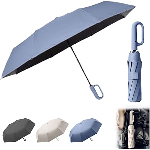 Travel Folding Golf Umbrella, 8 Ribs Automatic, Open/Close, Lightweight Compact Portable Backpack Car Parasol Outdoor, Sun/Ra