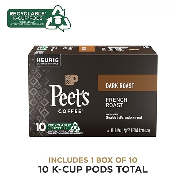 PEET’S COFFEE, DARK ROAST KEURIG K-CUP PODS, 100% ARABICA COFFEE – FRENCH ROAST 10 COUNT (1 BOX OF 10 PODS)