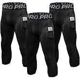 LNFINTDO 3/4 Compression Pants for Men with Pockets Capri Sports Legging Basketball Running Tights Cool Dry Workout Baselayer