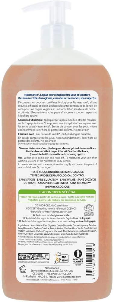 Natessance Organic Vanilla Shower Gel (Sulphate-free, Soap-free & Palm Oil-free) Suitable for all Skins sucré, 1 count - Image 3